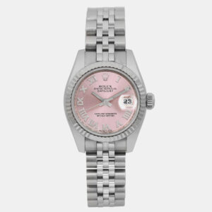 Rolex Pink 18k White Gold Stainless Steel Datejust 179174 Automatic Women's Wristwatch 26 mm