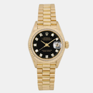 Rolex Black 18k Yellow Gold Diamond Datejust 69178 Automatic Women's Wristwatch 26 mm