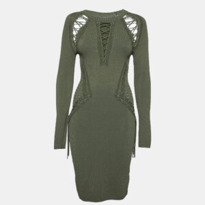 Ronny Kobo Green Knitted Cut-Out Lace Up Detail Bodycon Dress M