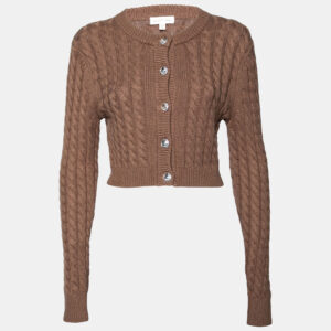 Ronny Kobo Brown Cable Knit Wool Cropped Cardigan M