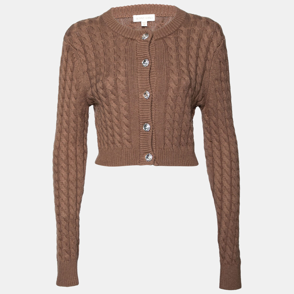 luxury-women-ronny-kobo-used-clothes-p627609-001-1 Ronny Kobo Brown Cable Knit Wool Cropped Cardigan M