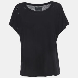 RTA Black Cotton Distressed Crop T-Shirt L