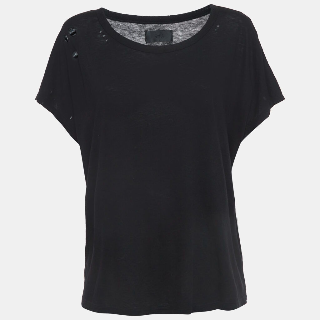 luxury-women-rta-new-clothes-p922158-004 RTA Black Cotton Distressed Crop T-Shirt L