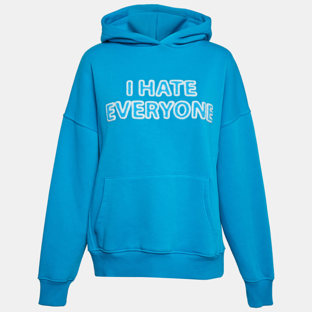 Rumor Blue "I Hate Everyone" Intarsia Cotton Knit Hoodie S