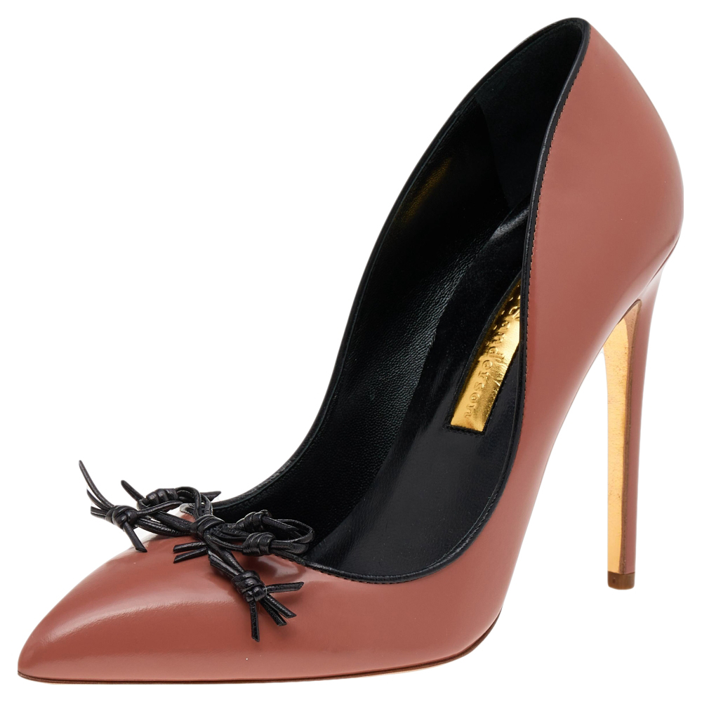 luxury-women-rupert-sanderson-used-shoes-p568620-007-2 Rupert Sanderson Pink/Black Leather Embellished Pumps Size 40