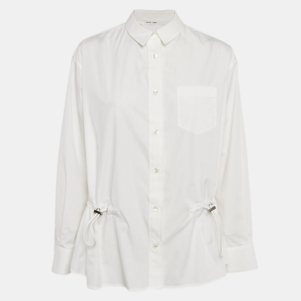 luxury-women-sacai-used-clothes-p1105974-001 Sacai White Cotton Blend Button Front and Back Blouse XL
