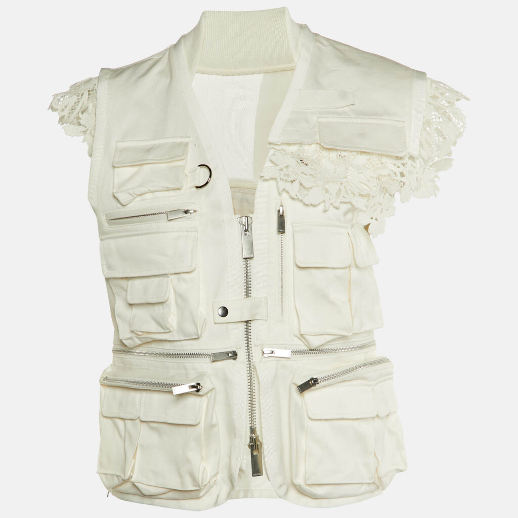 luxury-women-sacai-used-clothes-p1166793-006 Sacai White Cotton & Lace Zipper Utility Vest M