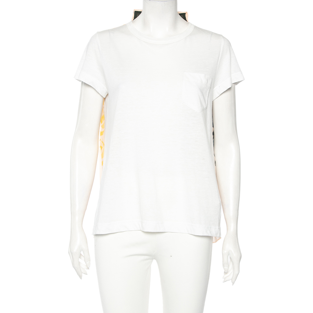 luxury-women-sacai-used-clothes-p492978-001 Sacai Multicolored Printed Back Chiffon & Linen Tunic T-Shirt S