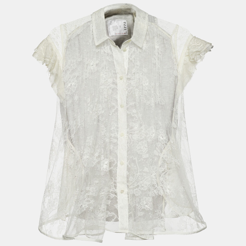 luxury-women-sacai-used-clothes-p654476-003-1 Sacai White Lace & Cotton Paneled Button Front Top S