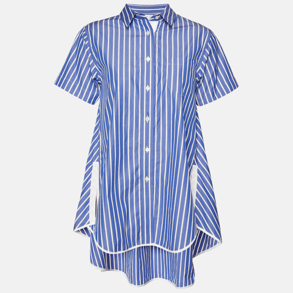 luxury-women-sacai-used-clothes-p982259-001 Sacai Blue Striped Cotton Poplin Flared Shirt S