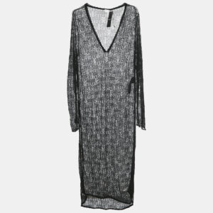 saint laurent black pointelle knit sheer midi dress m
