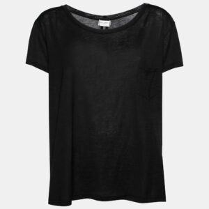 Saint Laurent Black Cotton Front Pocket Crew Neck Short Sleeve Top M