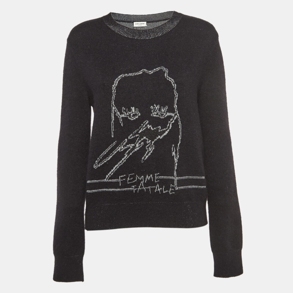 luxury-women-saint-laurent-paris-new-clothes-p918009-002 Saint Laurent Black/Metallic Femme Fatale Wool Blend Sweater L