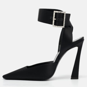 Saint Laurent Black Satin Claude Slingback Pumps Size 38.5