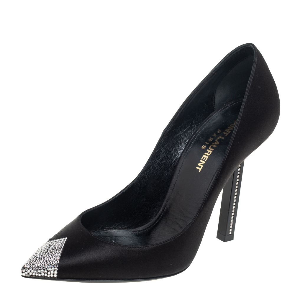 luxury-women-saint-laurent-paris-new-shoes-p513855-003 Saint Laurent Black Satin Tower Pumps Size 36.5