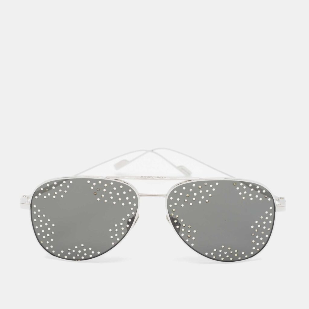 luxury-women-saint-laurent-paris-used-accessories-p1076028-002 Saint Laurent Paris Silver Tone/Grey SL193T Crystal Aviator Sunglasses