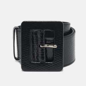 Saint Laurent Black Lizard Embossed Patent Leather Buckle Wide Belt 75CM
