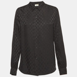 Saint Laurent Paris Black Jacquard Silk Long Sleeve Shirt S