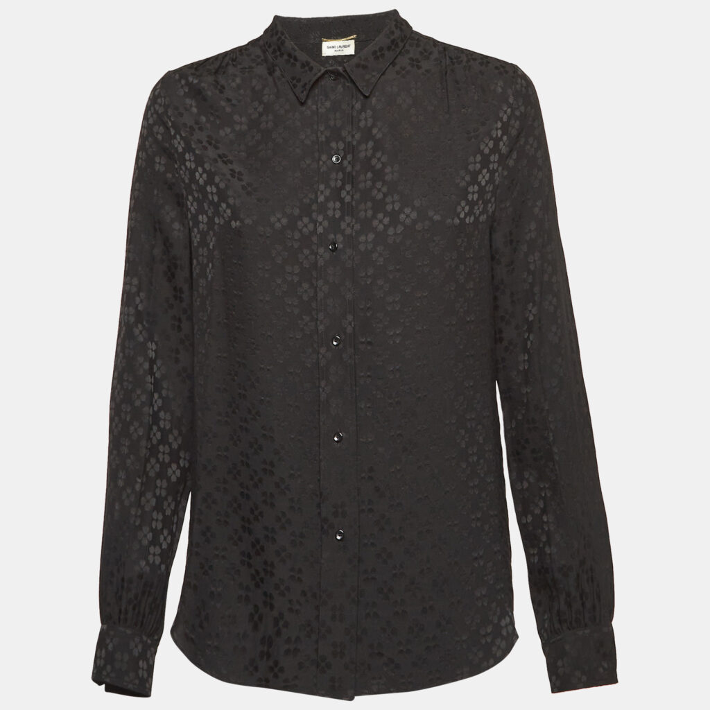 luxury-women-saint-laurent-paris-used-clothes-p1033671-003 Saint Laurent Paris Black Jacquard Silk Long Sleeve Shirt S