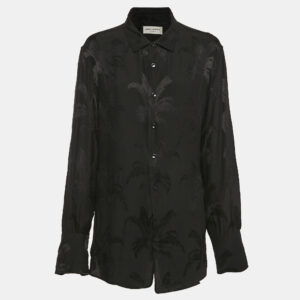 Saint Laurent Paris Black Jacquard Silk Button Front Shirt M