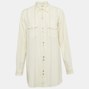 Saint Laurent Paris Cream Stripe Lurex and Cotton Blend Shirt XS