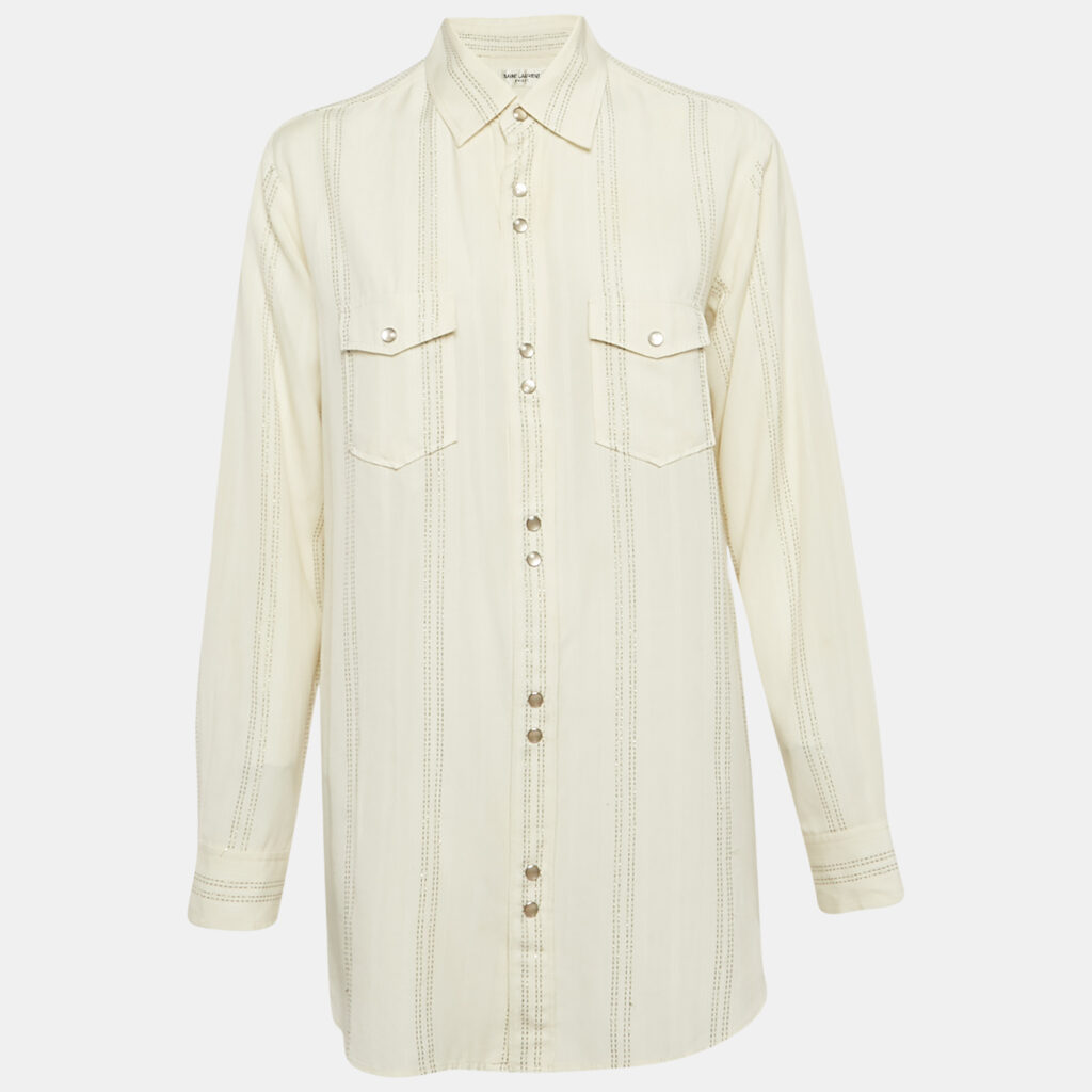 Saint Laurent Paris Cream Stripe Lurex and Cotton Blend Shirt XS