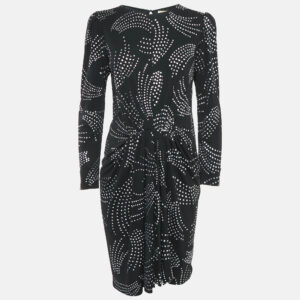 Saint Laurent Black/Silver Glitter Print Jersey Pleated Midi Dress M