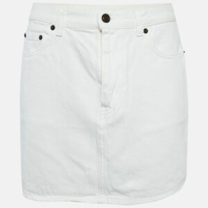 Saint Laurent White Denim Distressed Hem Mini Skirt M