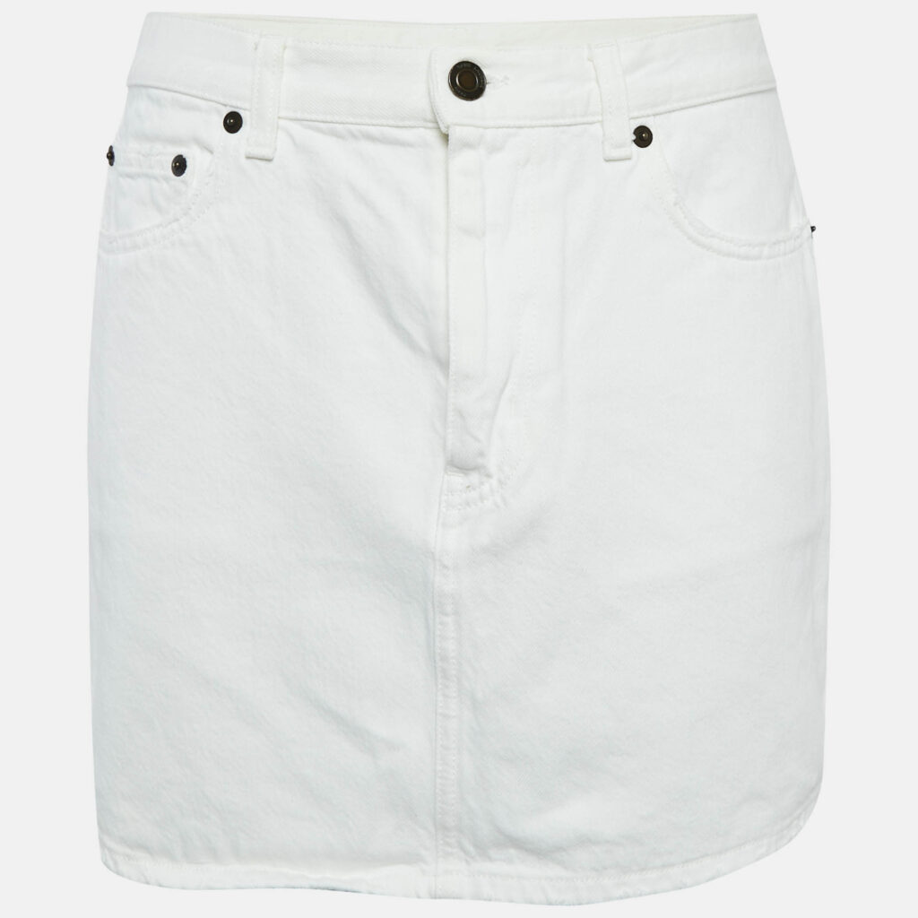 luxury-women-saint-laurent-paris-used-clothes-p1086219-001 Saint Laurent White Denim Distressed Hem Mini Skirt M