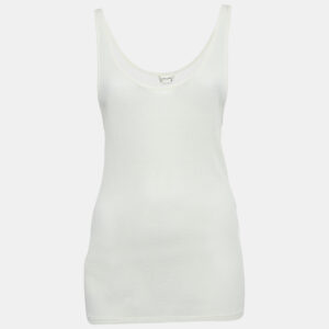 Saint Laurent Paris Cream Rib Knit Semi Sheer Tank Top M