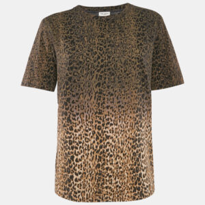 Saint Laurent Brown Animal Print Cotton Crew Neck T-Shirt M