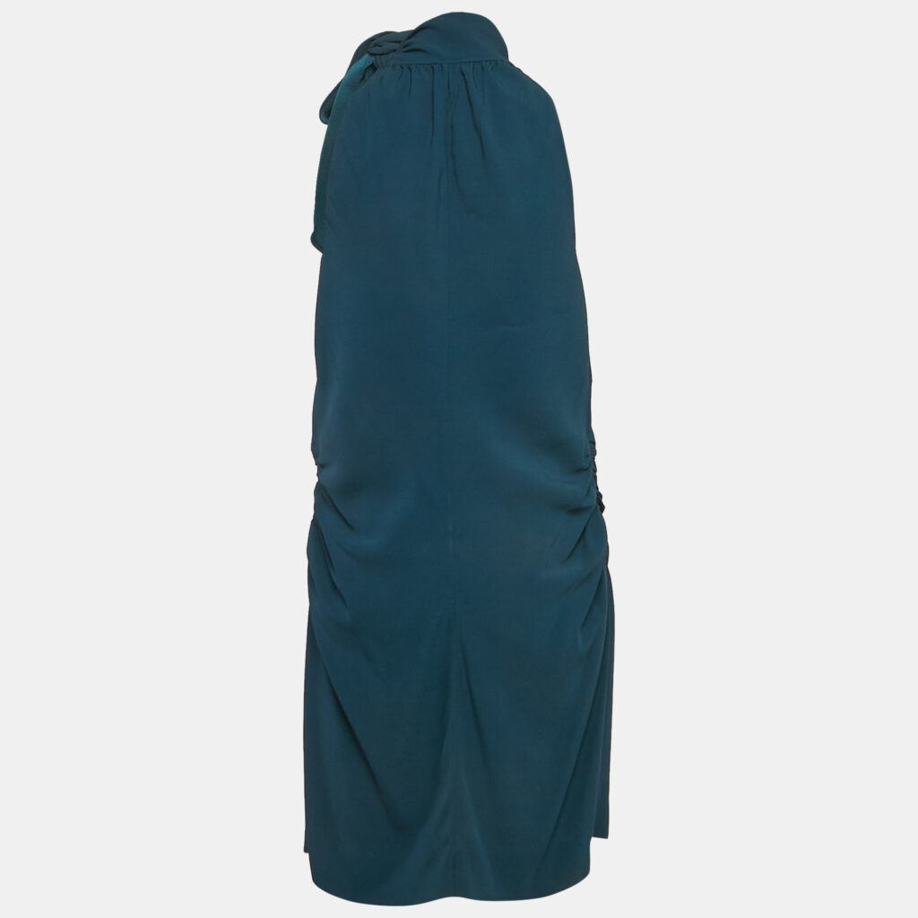 luxury-women-saint-laurent-paris-used-clothes-p1112245-003 Saint Laurent Paris Blue Crepe Tie-Up Neck Detail Mini Dress L