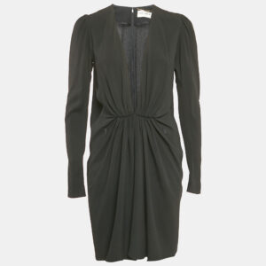 Saint Laurent Black Crepe Plunging Neck Mini Dress M