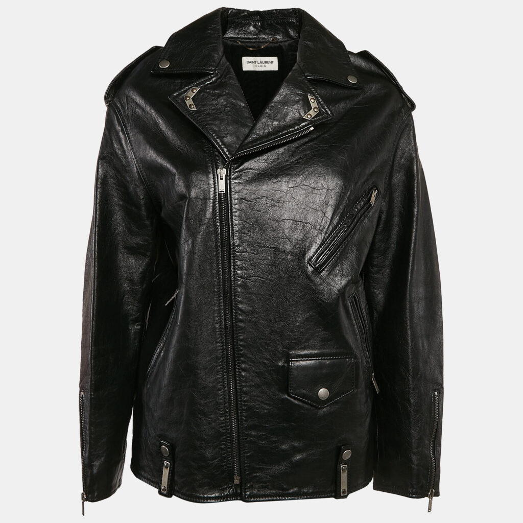 luxury-women-saint-laurent-paris-used-clothes-p1120616-002.jpg Saint Laurent Black Leather Zip-Up Jacket S