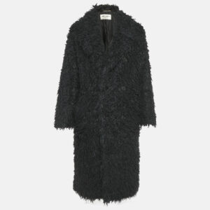 saint laurent paris black faux fur double breasted coat s