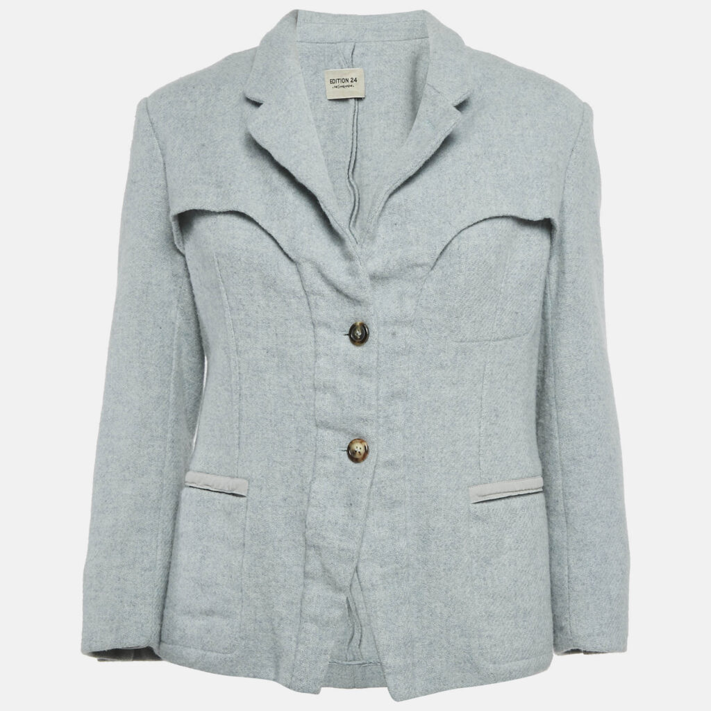 luxury-women-saint-laurent-paris-used-clothes-p1124214-001 Saint Laurent Vintage Paris Grey Wool Single Breasted Coat L