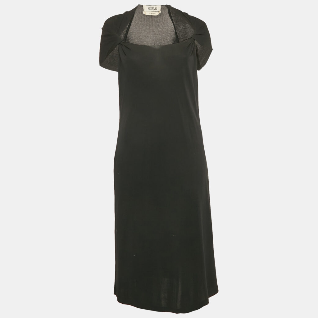 luxury-women-saint-laurent-paris-used-clothes-p1124796-008 Saint Laurent Vintage Black Jersey Twist Detail Short Dress L
