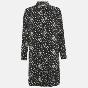 Saint Laurent Paris Black Stars Print Crepe Shirt Dress M
