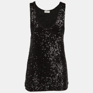 Saint Laurent Paris Black Sequinned Tank Top M
