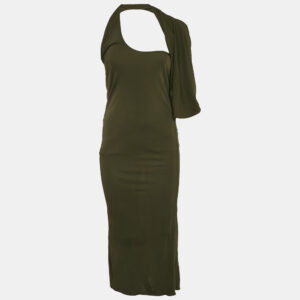 Saint Laurent Paris Green Jersey Asymmetric Maxi Dress S