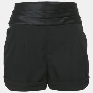 saint laurent black wool and satin trim pleated shorts s