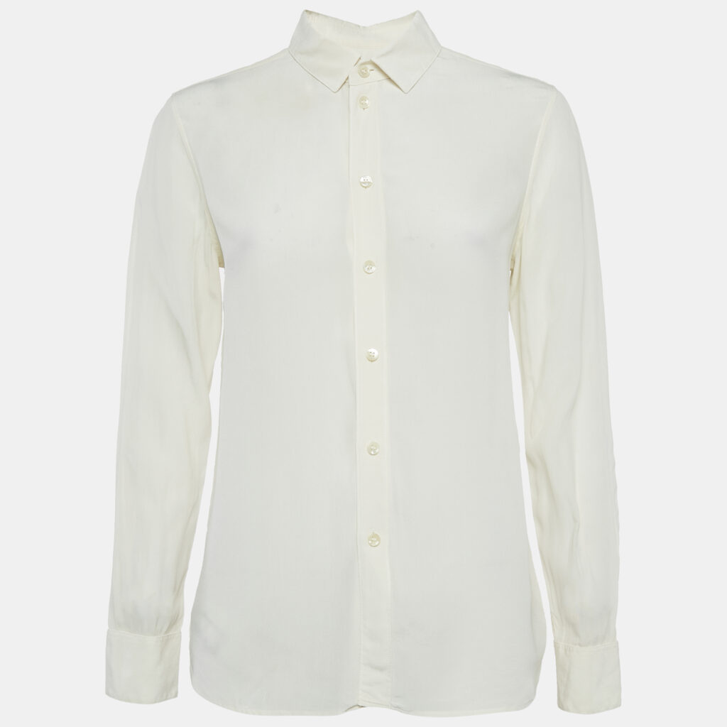 luxury-women-saint-laurent-paris-used-clothes-p1148110-001 Saint Laurent Paris Off-White Silk Button Front Blouse M