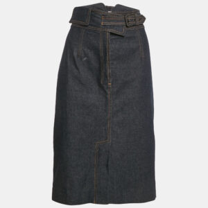Saint Laurent Blue Denim Buckle Detail Midi Skirt L