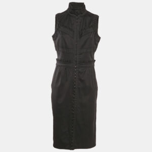 Saint Laurent Black Cotton High Neck Midi Dress L