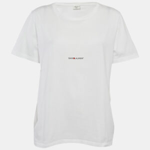 Saint Laurent White Logo Print Jersey T-Shirt L