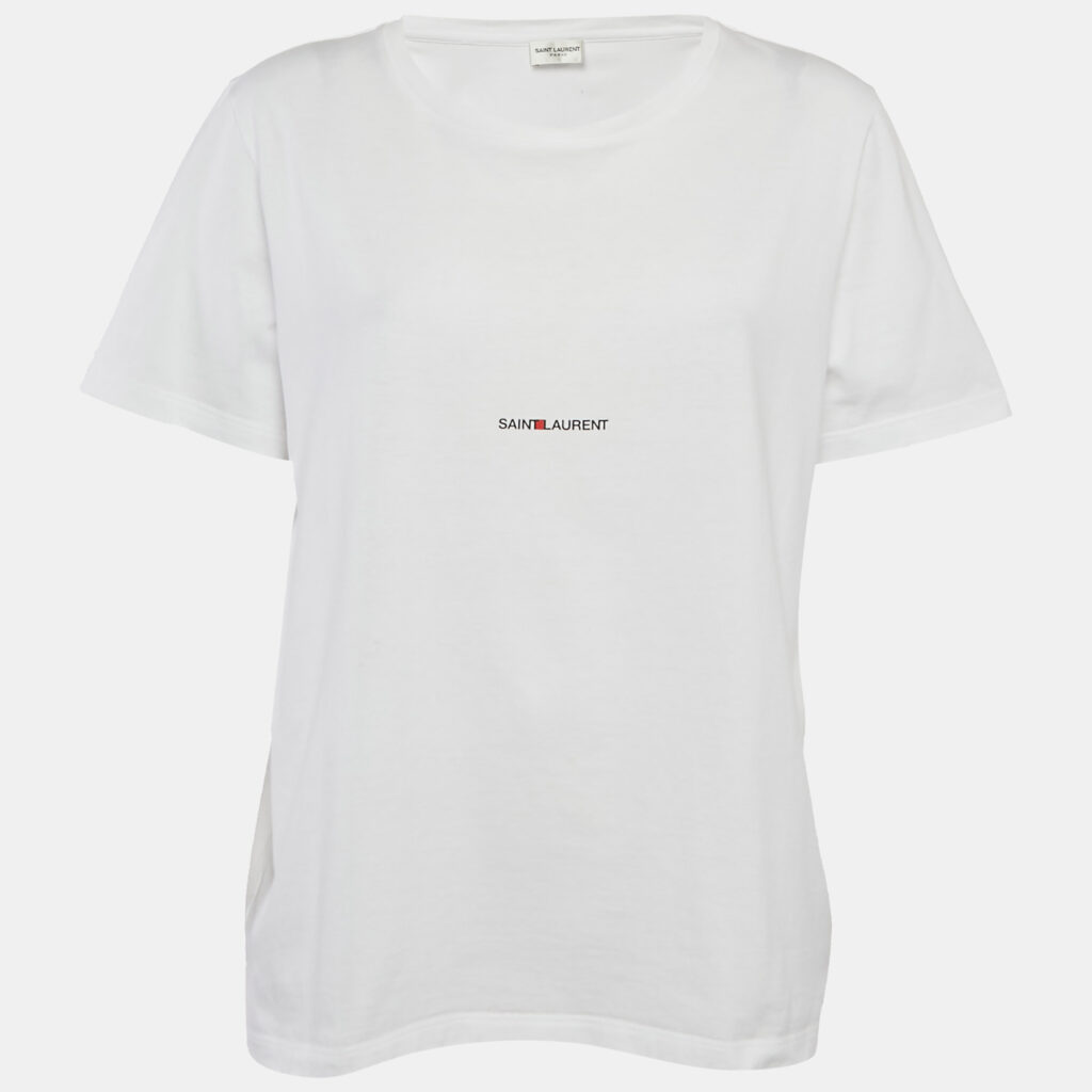 Saint Laurent White Logo Print Jersey T-Shirt L