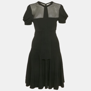 Saint Laurent Black Knit & Mesh Skater Mini Dress XL