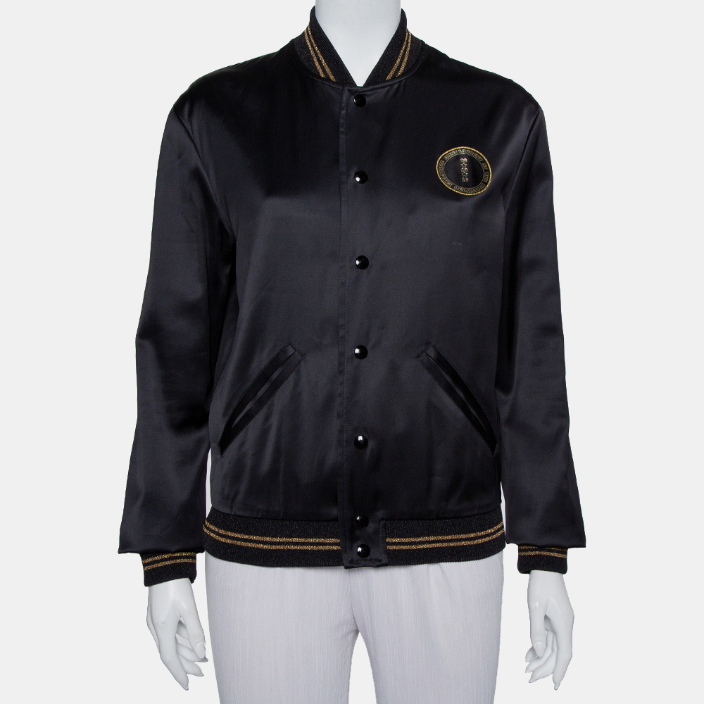 luxury-women-saint-laurent-paris-used-clothes-p430610-011 Saint Laurent Paris Black Satin Lurex Trim Detail Button Front Jacket L