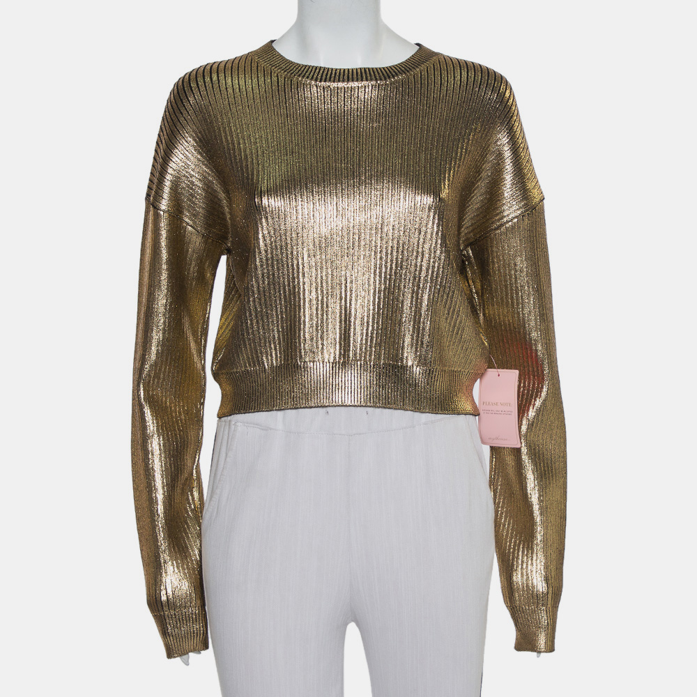 luxury-women-saint-laurent-paris-used-clothes-p433569-008 Saint Laurent Paris Gold Rib Knit Sweater S
