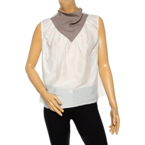 Saint Laurent Off White Cotton Contrast Neck Detailed Top XL